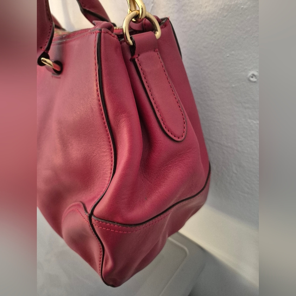 32-CIP RALPH LAUREN RED LEATHER SATCHEL PURSE HANDBAG CROSSBODY STRAP Valentines - Picture 10 of 17